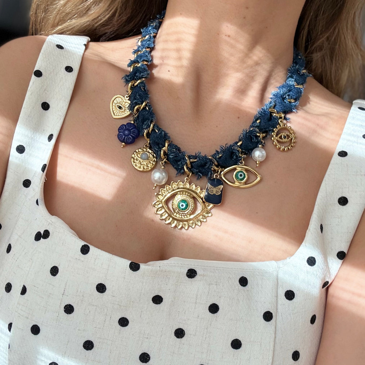 Denim Eye Necklace