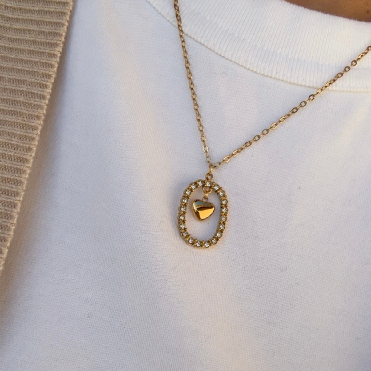 Collar Corazón Oval Brillo