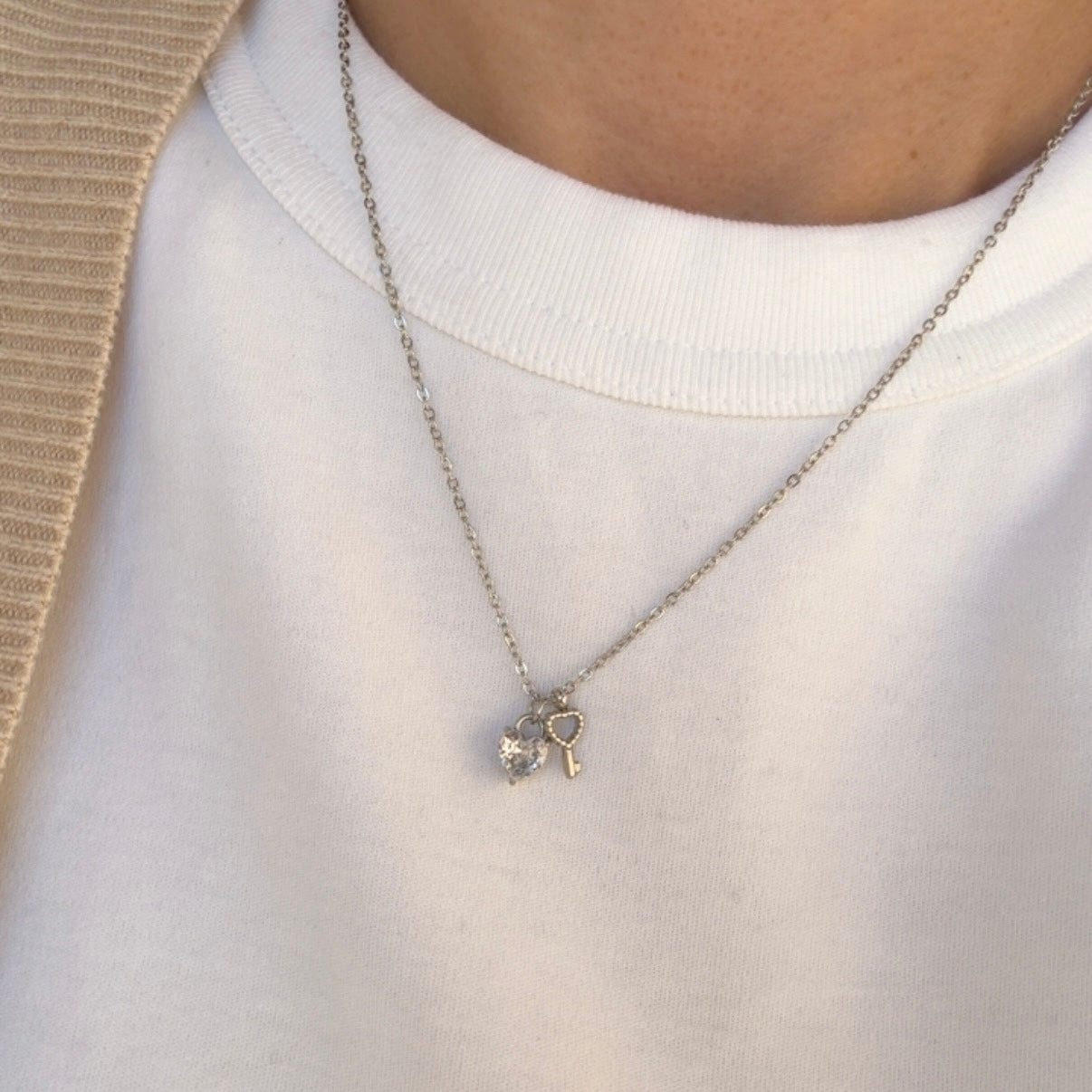 Collar Llave Corazón Plateado