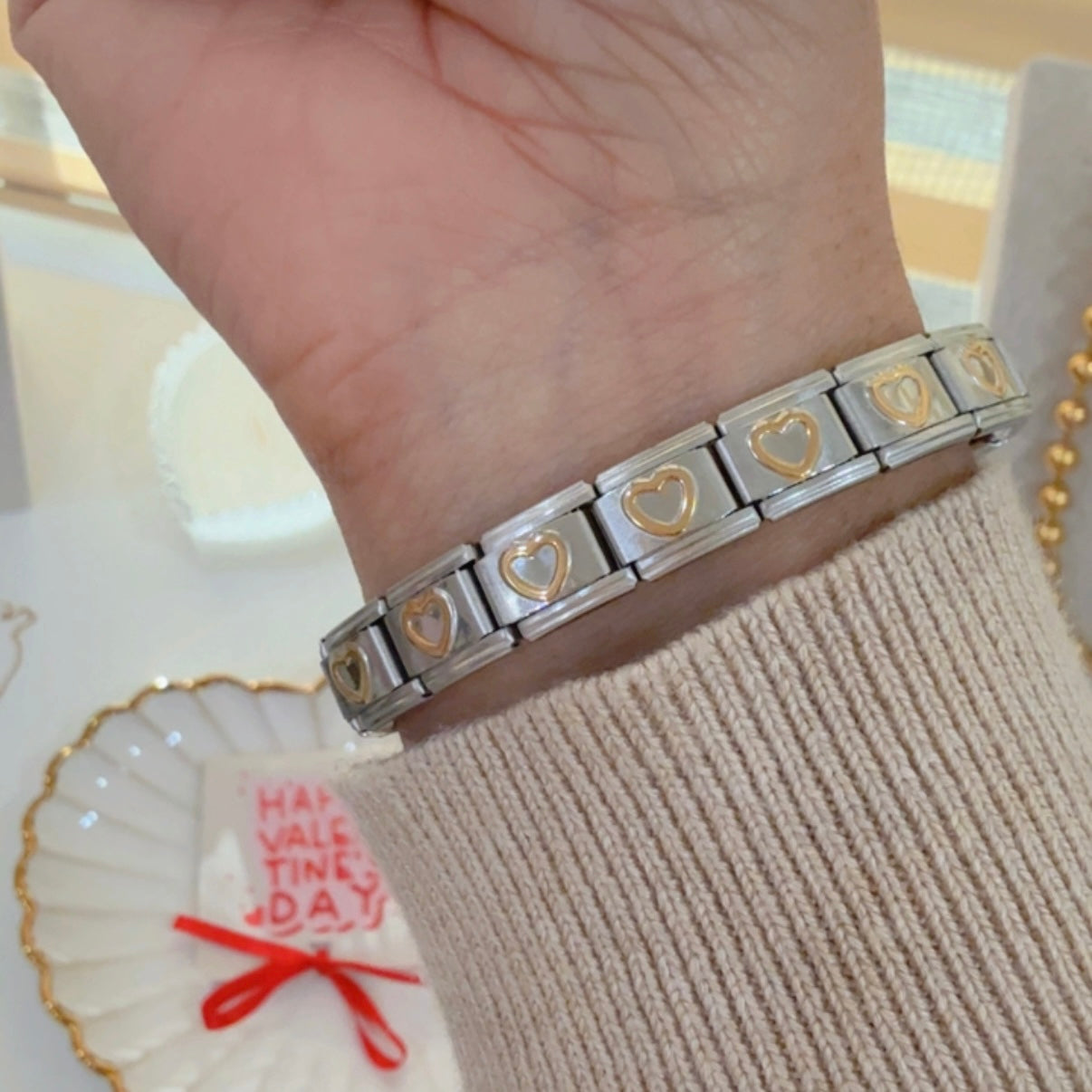 Pulsera Eslabones Corazón Mixto