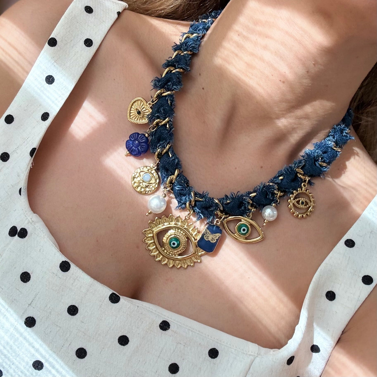 Denim Eye Necklace