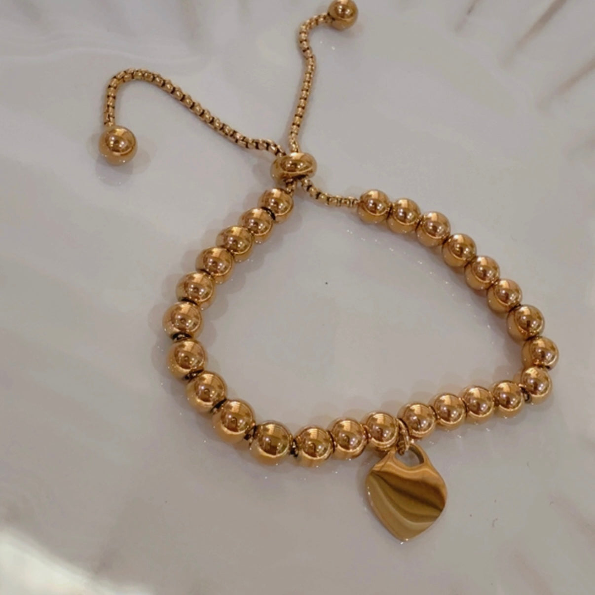 Pulsera Bolitas Corazón Liso