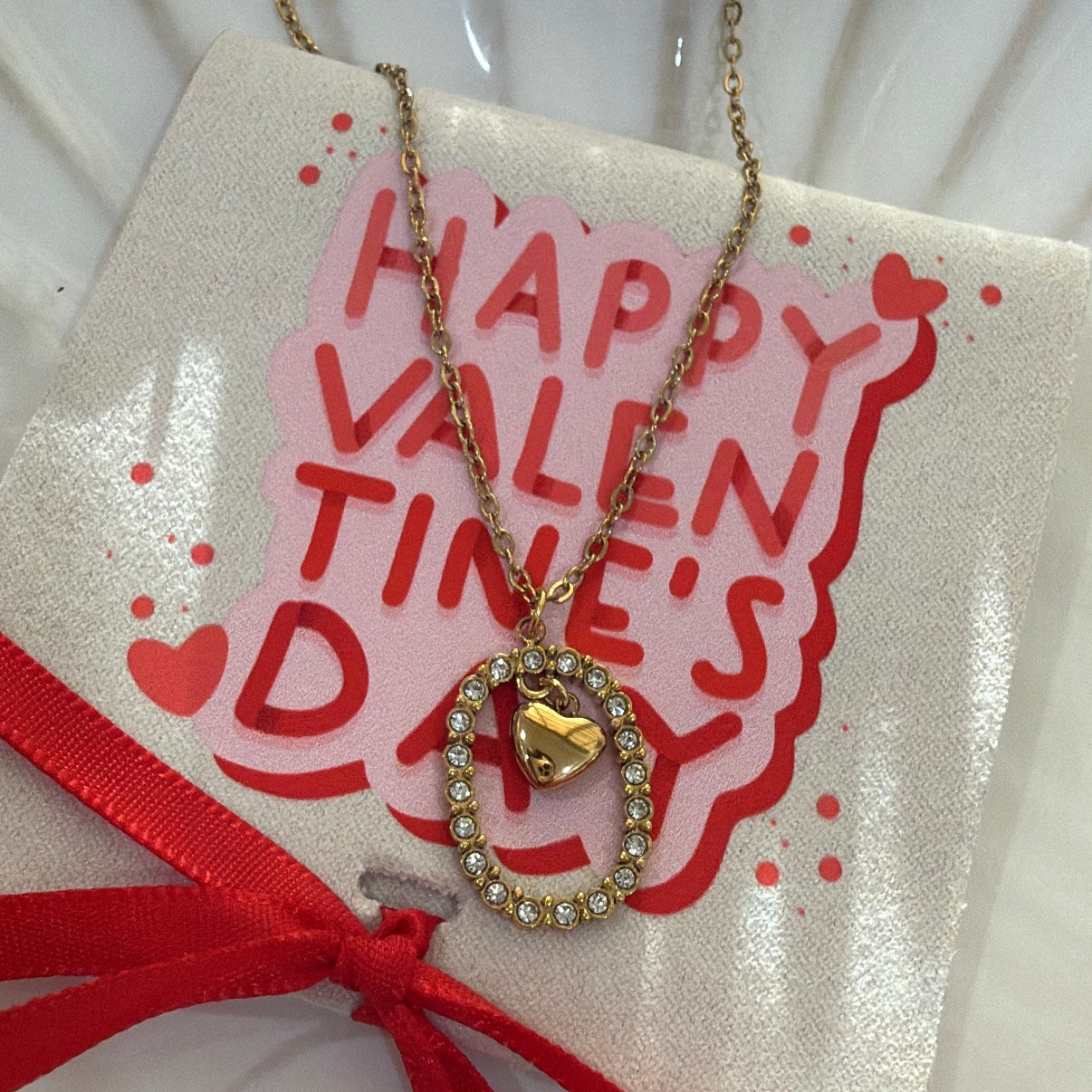 Collar Corazón Oval Brillo