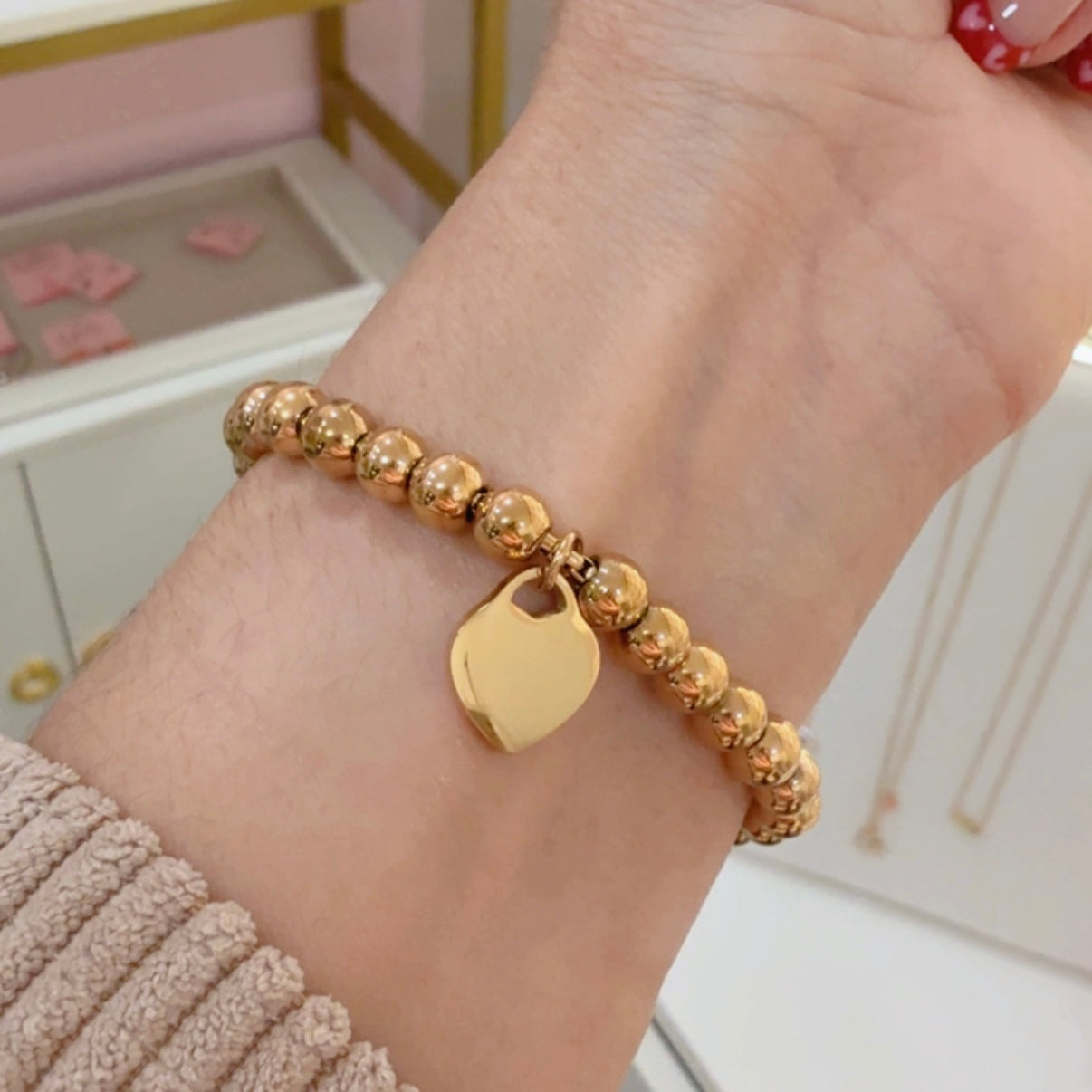 Pulsera Bolitas Corazón Liso