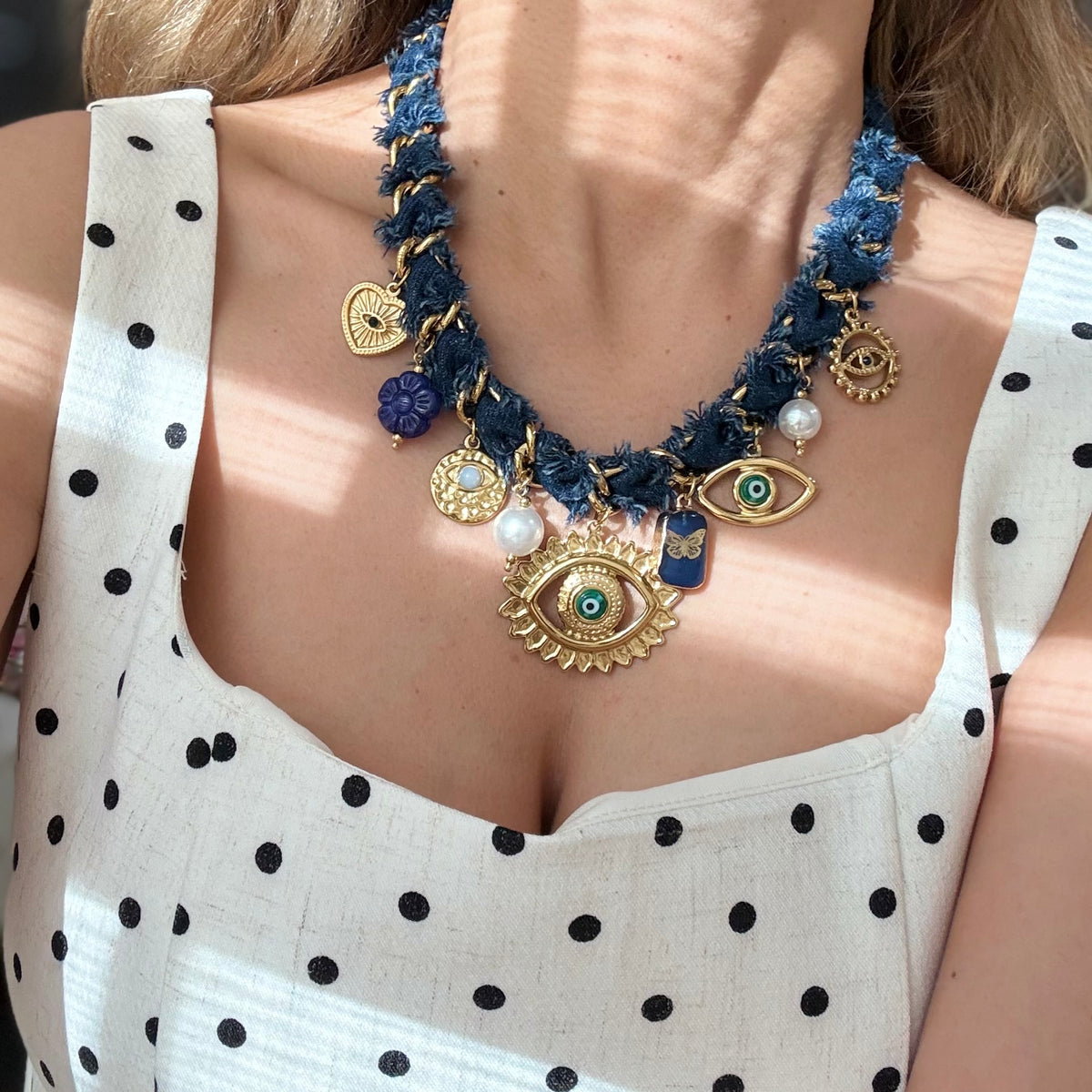 Denim Eye Necklace