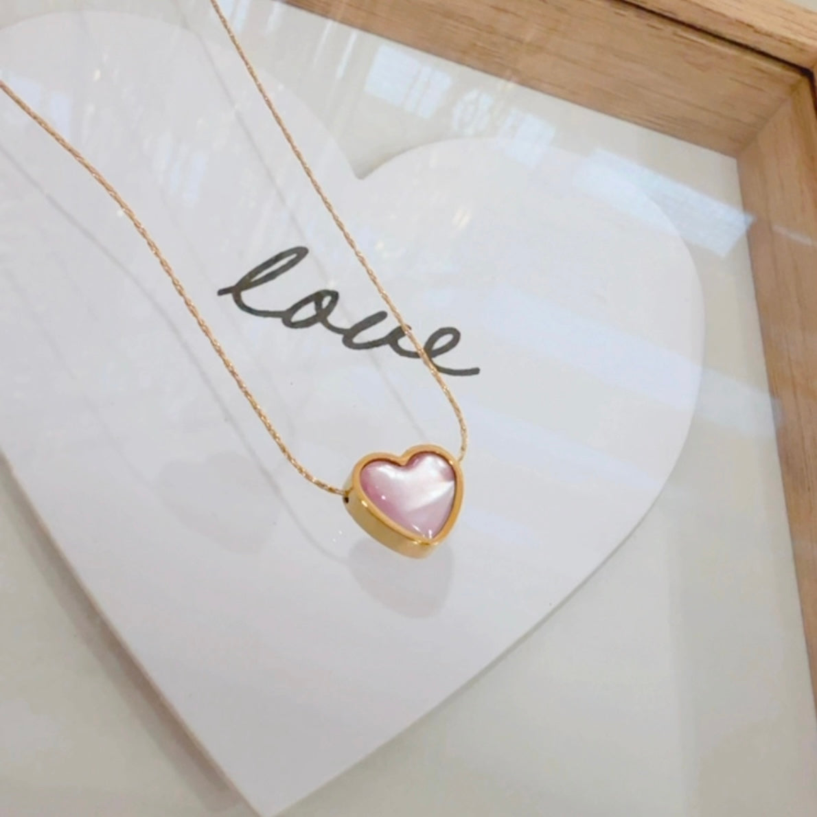 Collar Corazon Rosa Perlado