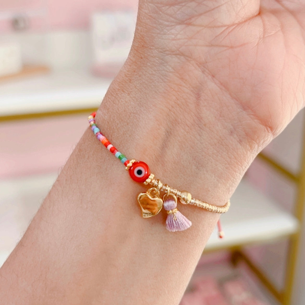 Pulsera Ojito Corazon Rojo