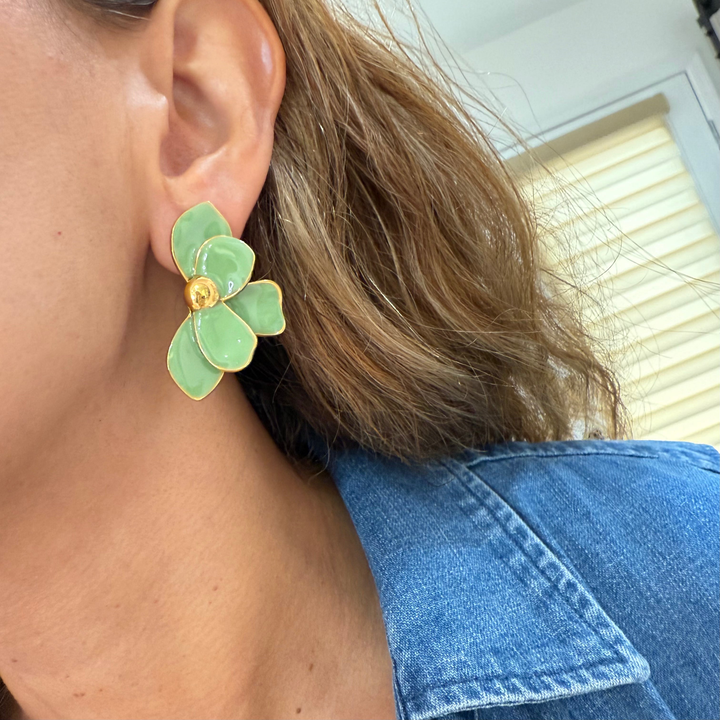 Aretes Flor Verde